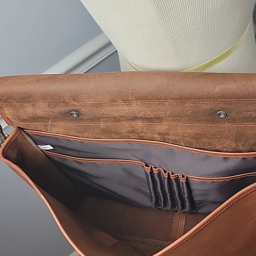 H.H. BROWN Tan‎ Leather Laptop Attaché Work Messenger Crossbody Shoulder Bag VTG